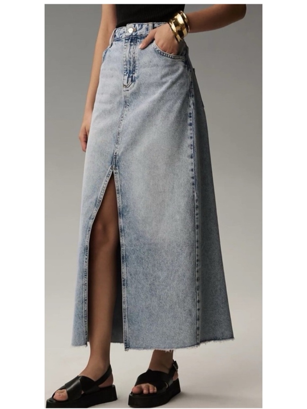 PILCRO x ANTHROPOLOGIE The Madi Front-Slit Denim Skirt - Picture 4 of 13